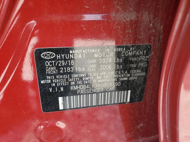 2019 HYUNDAI ELANTRA SE KMHD84LFXKU805190