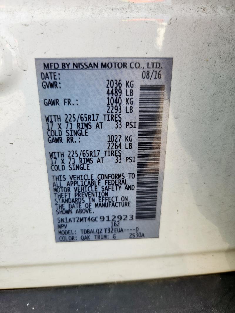 2016 NISSAN ROGUE SV 5N1AT2MT4GC912923