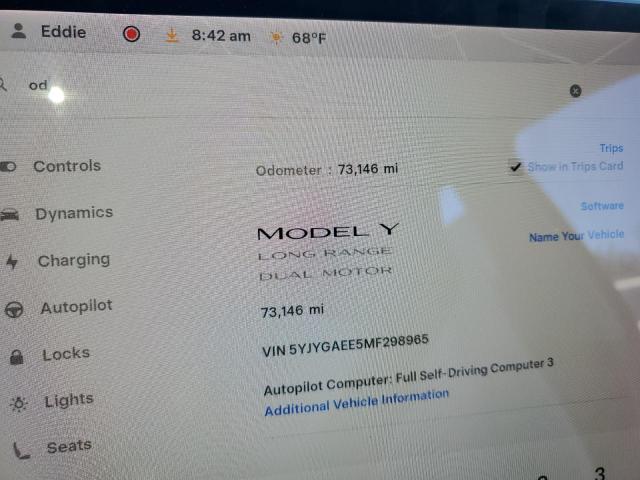 2021 TESLA MODEL Y 5YJYGAEE5MF298965