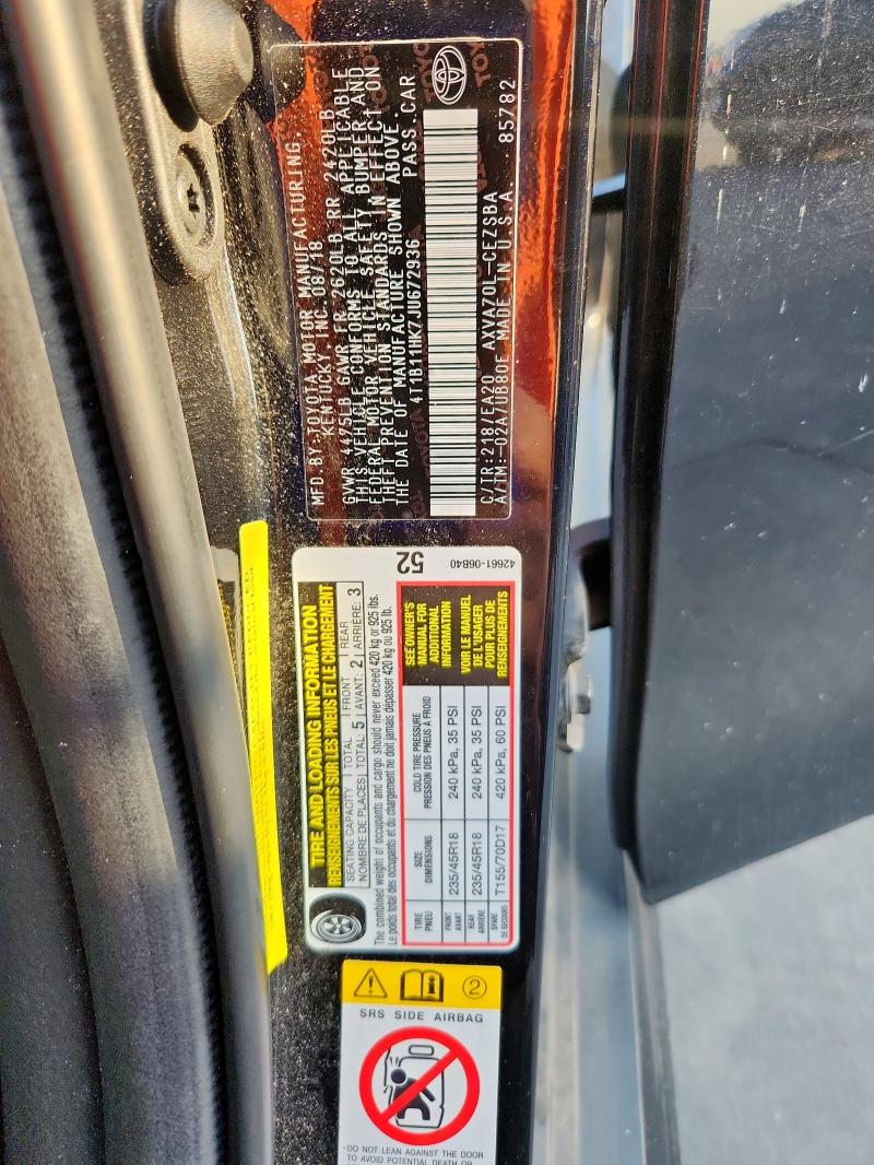 2018 TOYOTA CAMRY L 4T1B11HK7JU672936