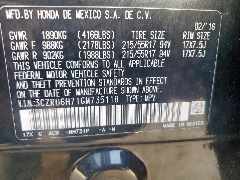 2016 HONDA HR-V EXL 3CZRU6H71GM735118
