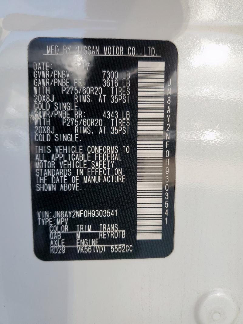 2017 NISSAN ARMADA PLA JN8AY2NF0H9303541