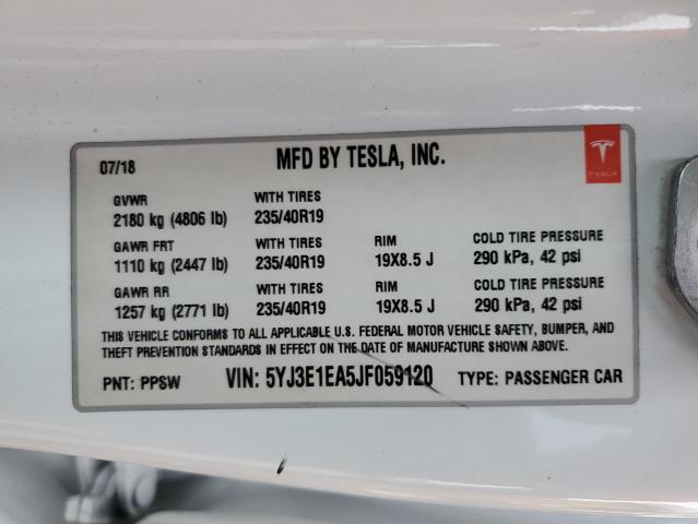 2018 TESLA MODEL 3 5YJ3E1EA5JF059120