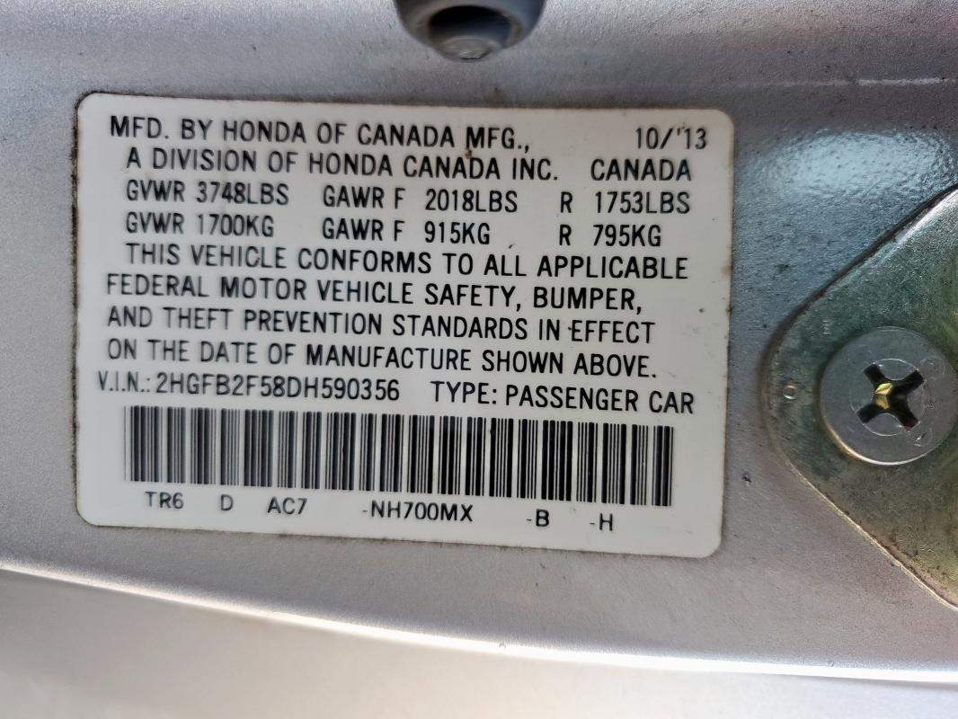 2013 HONDA CIVIC LX - 2HGFB2F58DH590356