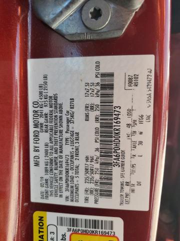 2019 FORD FUSION SE - 3FA6P0HD0KR169473