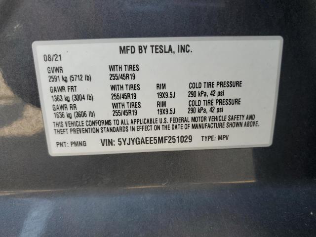 2021 TESLA MODEL Y 5YJYGAEE5MF251029