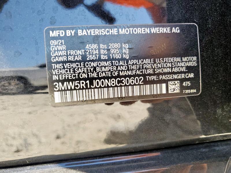 2022 BMW 330I 3MW5R1J00N8C30602