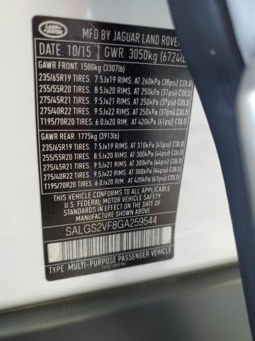 2016 LAND ROVER RANGE ROVE SALGS2VF8GA259544