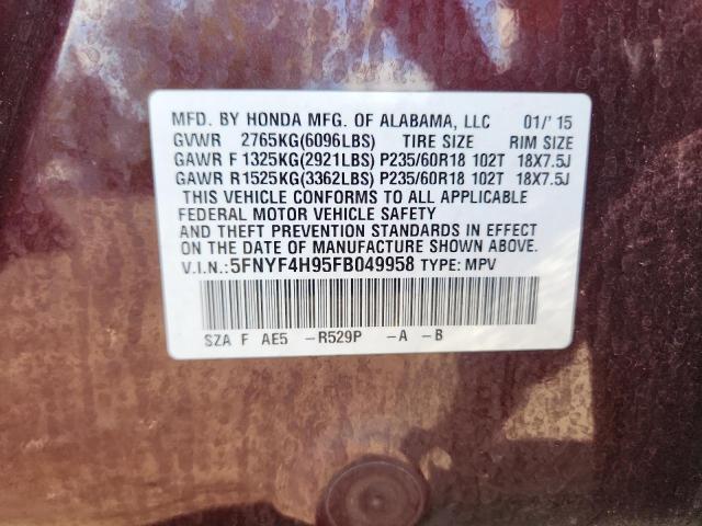 2015 HONDA PILOT TOUR 5FNYF4H95FB049958