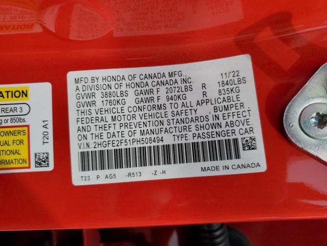 2023 HONDA CIVIC SPOR - 2HGFE2F51PH508494