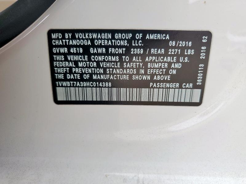 2017 VOLKSWAGEN PASSAT SE 1VWBT7A39HC014388