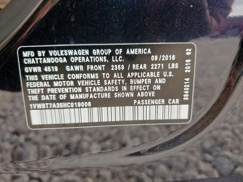 2017 VOLKSWAGEN PASSAT SE 1VWBT7A35HC019006