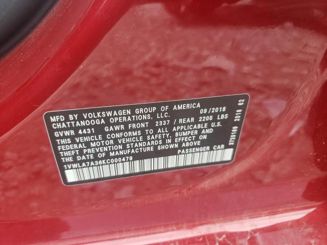 2019 VOLKSWAGEN PASSAT WOL 1VWLA7A36KC000479