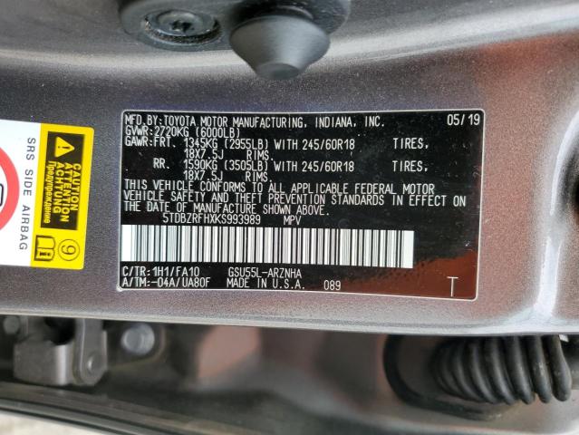 2019 TOYOTA HIGHLANDER LE 5TDBZRFHXKS993989