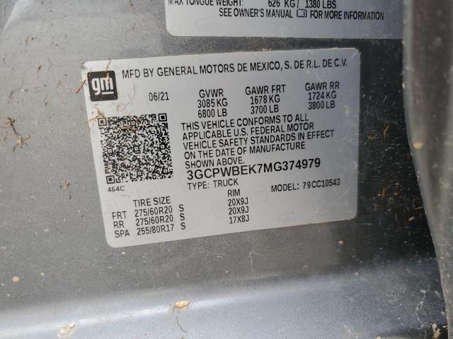 2021 CHEVROLET SILVERADO C1500 CUSTOM 3GCPWBEK7MG374979