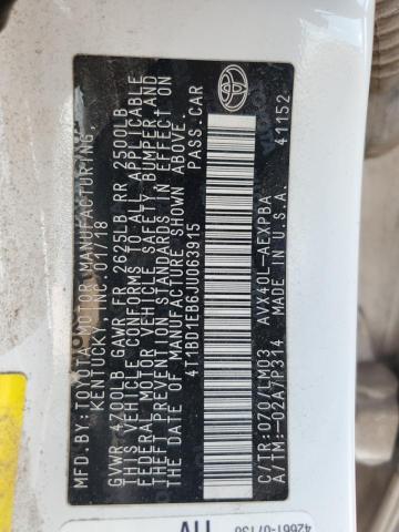 2018 TOYOTA AVALON HYBRID 4T1BD1EB6JU063915