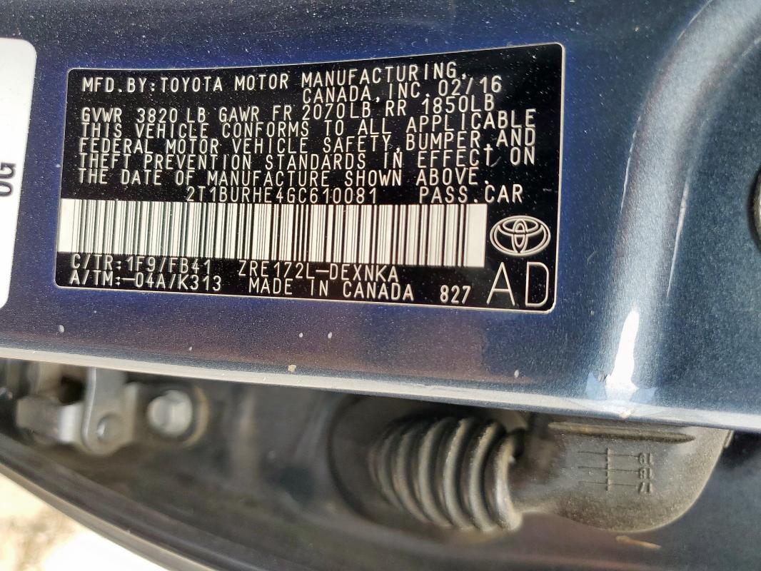 2016 TOYOTA COROLLA L - 2T1BURHE4GC610081