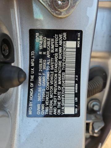 2018 HONDA CIVIC EXL SHHFK7H75JU415220