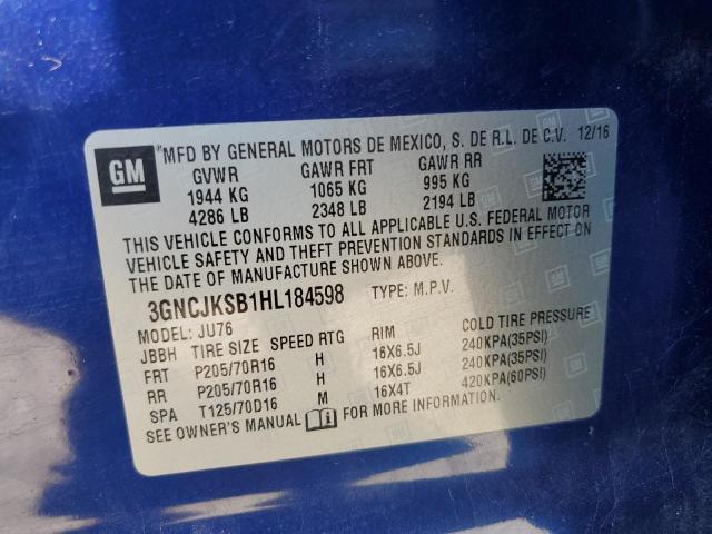 2017 CHEVROLET TRAX LS 3GNCJKSB1HL184598