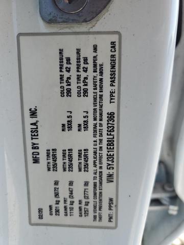 2020 TESLA MODEL 3 5YJ3E1EB8LF637366