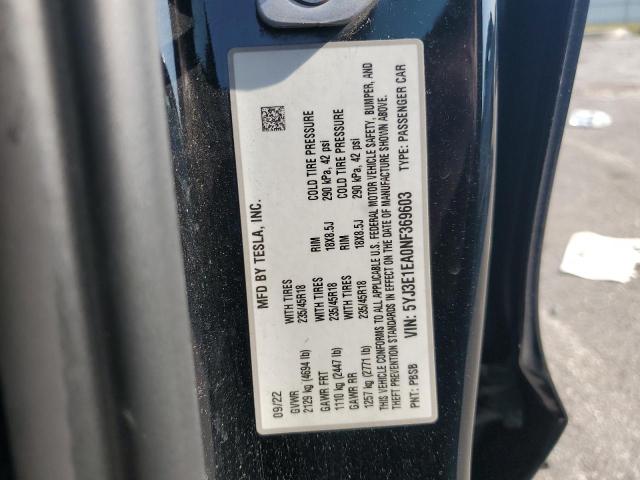 2022 TESLA MODEL 3 5YJ3E1EA0NF369603