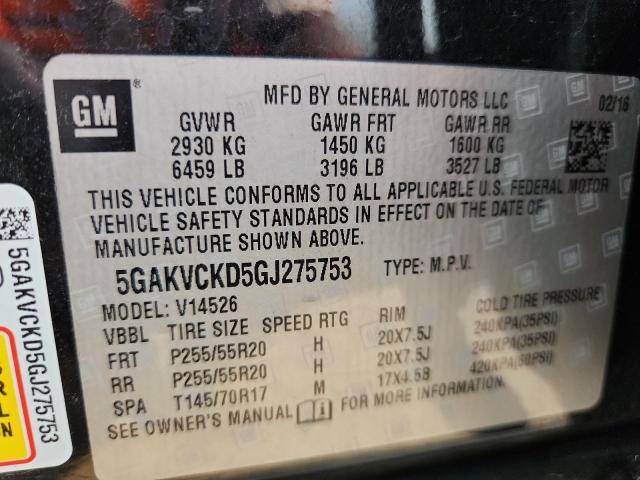 2016 BUICK ENCLAVE 5GAKVCKD5GJ275753