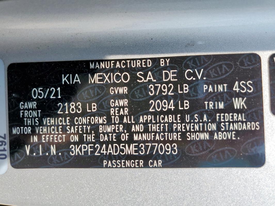 2021 KIA FORTE FE 3KPF24AD5ME377093