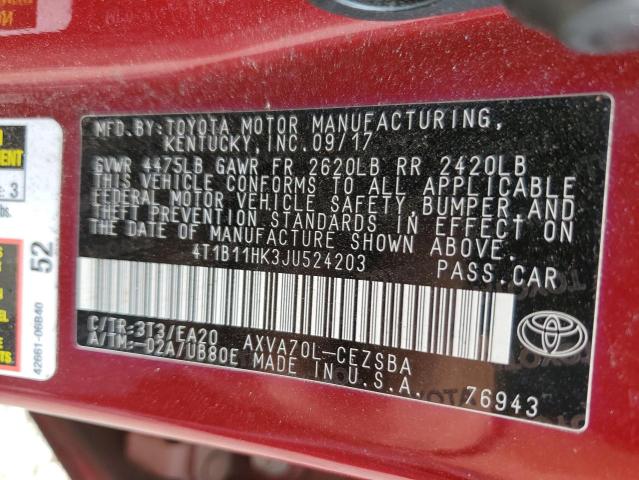 2018 TOYOTA CAMRY L 4T1B11HK3JU524203