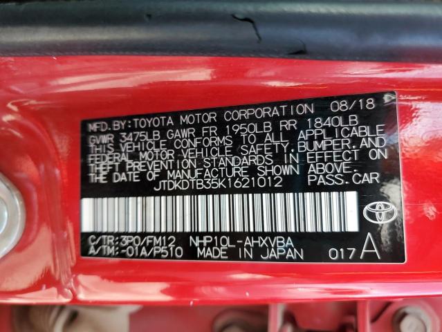 2019 TOYOTA PRIUS C JTDKDTB35K1621012