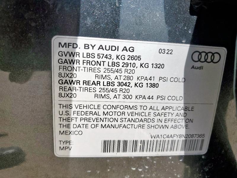 2022 AUDI SQ5 PRESTI WA1C4AFY8N2087365