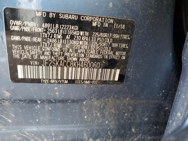 2019 SUBARU FORESTER JF2SKACC8KH460060