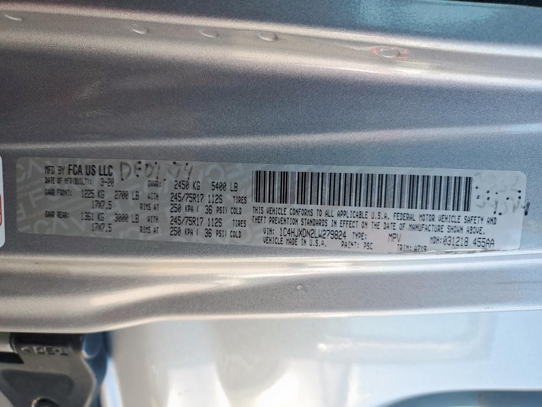 2020 JEEP WRANGLER U 1C4HJXDN2LW279824