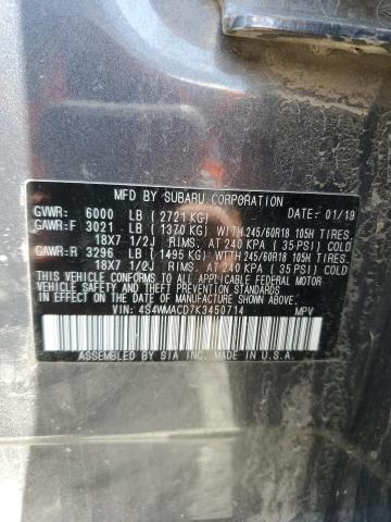 2019 SUBARU ASCENT PRE 4S4WMACD7K3450714