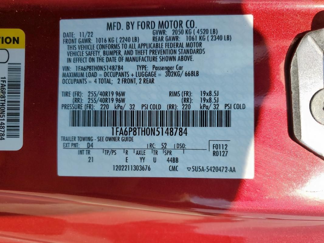 2022 FORD MUSTANG 1FA6P8TH0N5148784