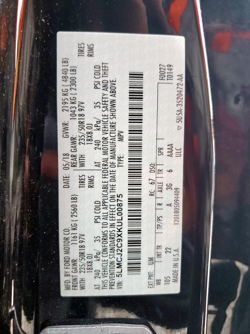 2019 LINCOLN MKC SELECT 5LMCJ2C9XKUL00875