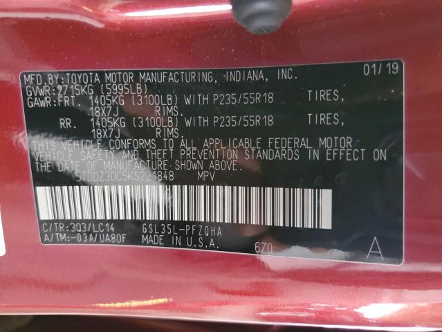 2019 TOYOTA SIENNA XLE 5TDDZ3DC5KS221848