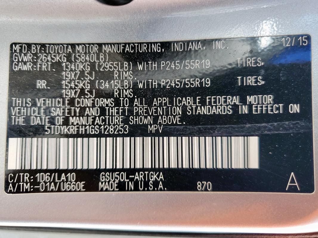 2016 TOYOTA HIGHLANDER 5TDYKRFH1GS128253