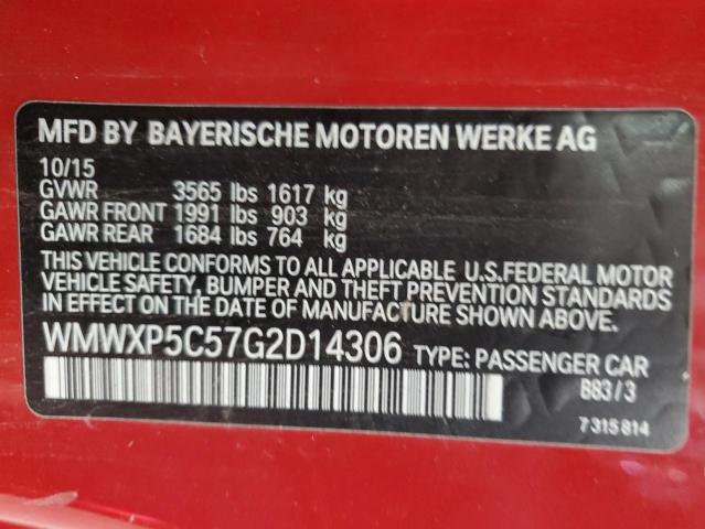 2016 MINI COOPER WMWXP5C57G2D14306