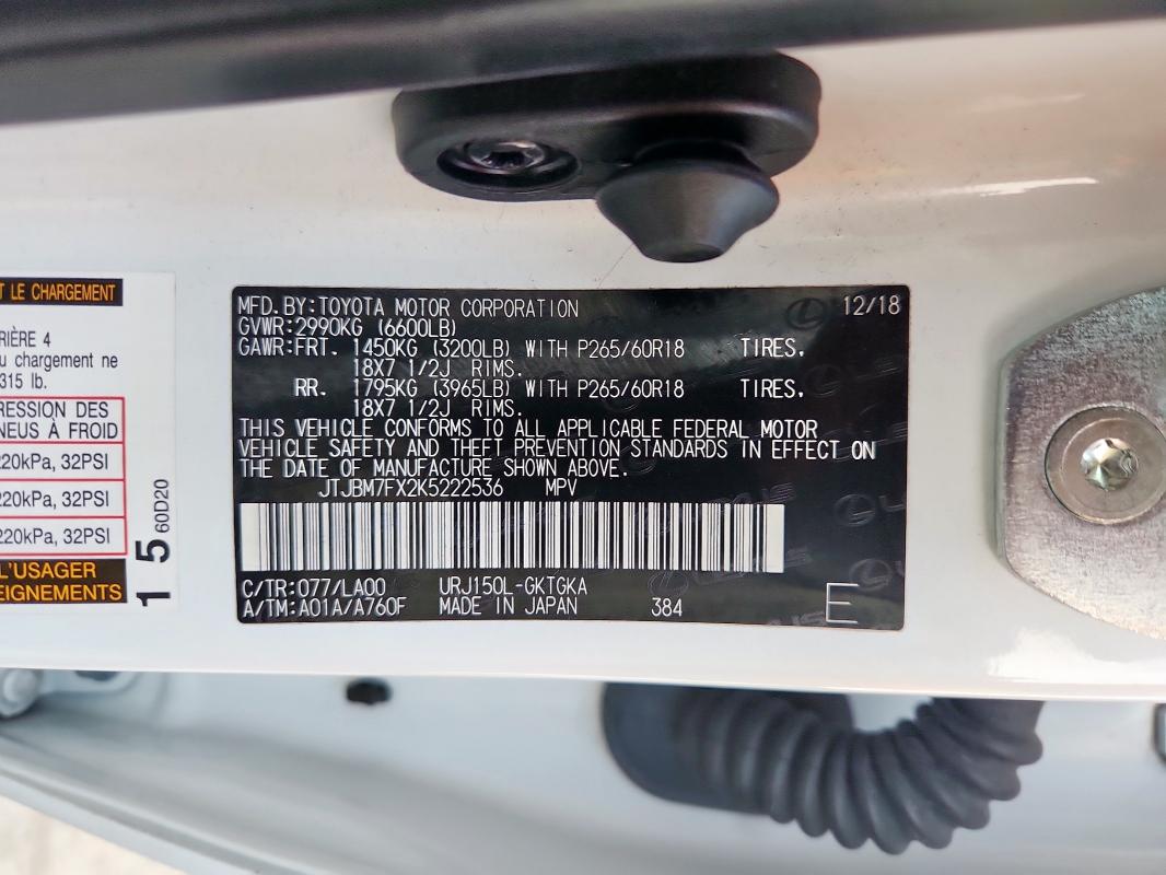 2019 LEXUS GX 460 JTJBM7FX2K5222536