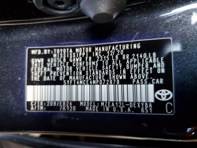 2021 TOYOTA COROLLA XS 5YFT4MCE4MP072878