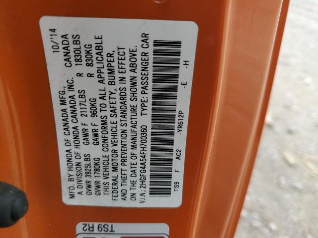 2015 HONDA CIVIC SI 2HGFG4A54FH700360