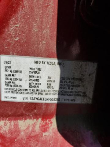 2022 TESLA MODEL Y 7SAYGAEE6NF558360
