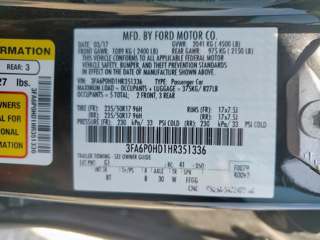 2017 FORD FUSION SE - 3FA6P0HD1HR351336