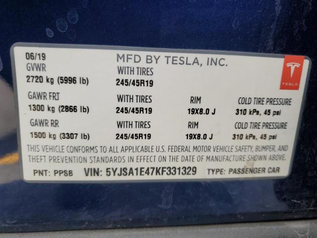 2019 TESLA MODEL S - 5YJSA1E47KF331329
