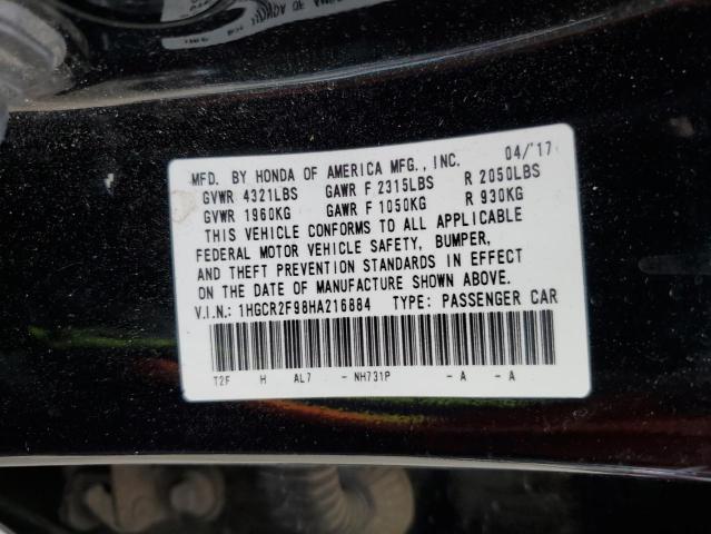 2017 HONDA ACCORD EXL 1HGCR2F98HA216884
