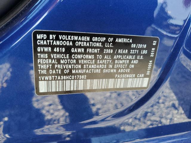 2017 VOLKSWAGEN PASSAT SE 1VWBT7A36HC017362