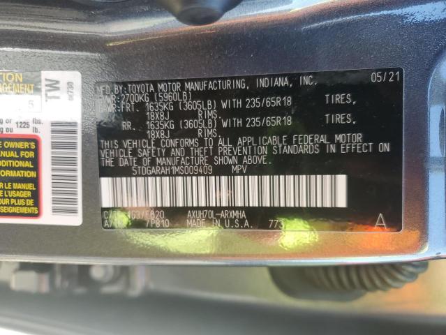 2021 TOYOTA HIGHLANDER HYBRID XLE 5TDGARAH1MS009409