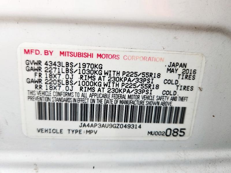 2016 MITSUBISHI OUTLANDER JA4AP3AU9GZ049314