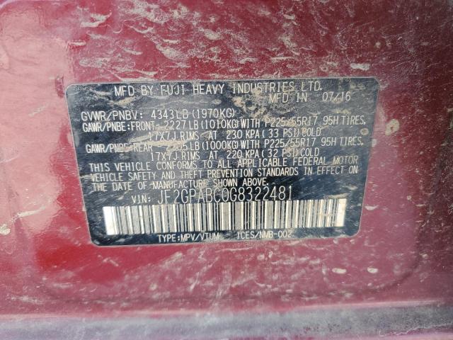 2016 SUBARU CROSSTREK PREMIUM JF2GPABC0G8322481