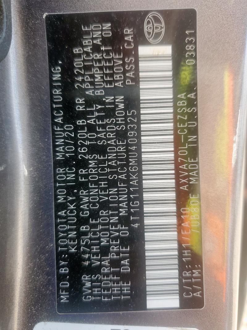 2021 TOYOTA CAMRY SE - 4T1G11AK6MU409325